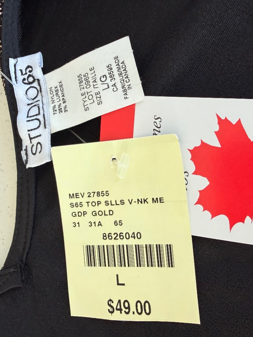 Studio 65 Gold Lurex Polka Dot Sleeveless V-Neck Top NWT Large Made in Canada - Picture 5 of 6